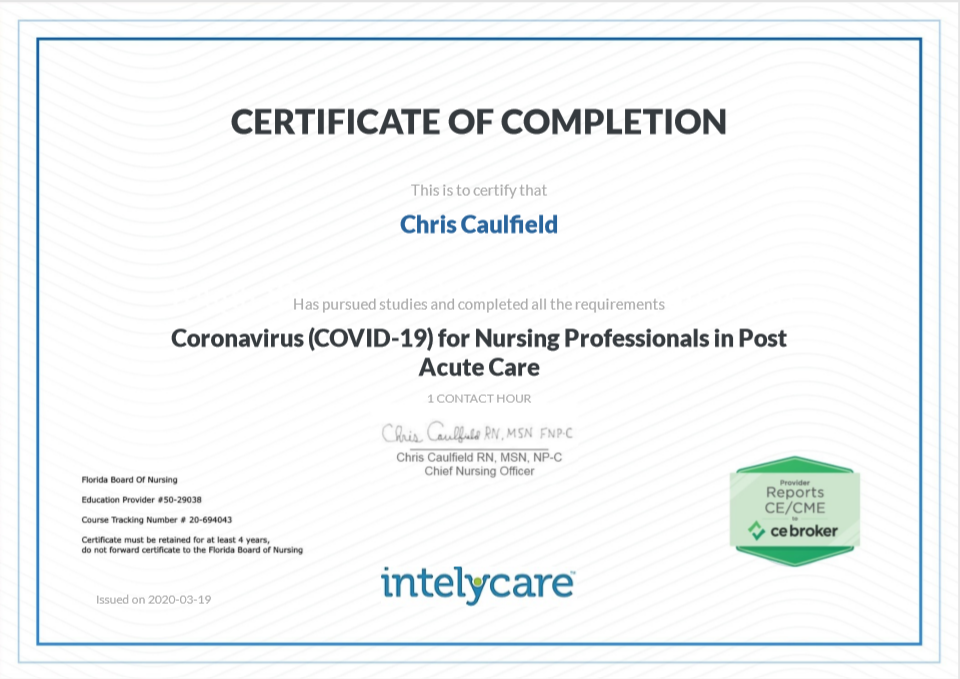 Covid 19 Certificate Of Completion Intelycare