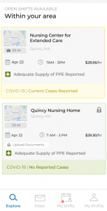screenshot of IntelyCare app showing reported cases at a facility