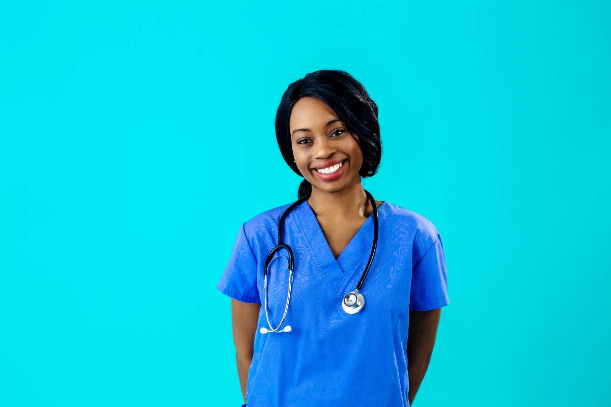 A nurse works on her Alaska State Board of Nursing license renewal.