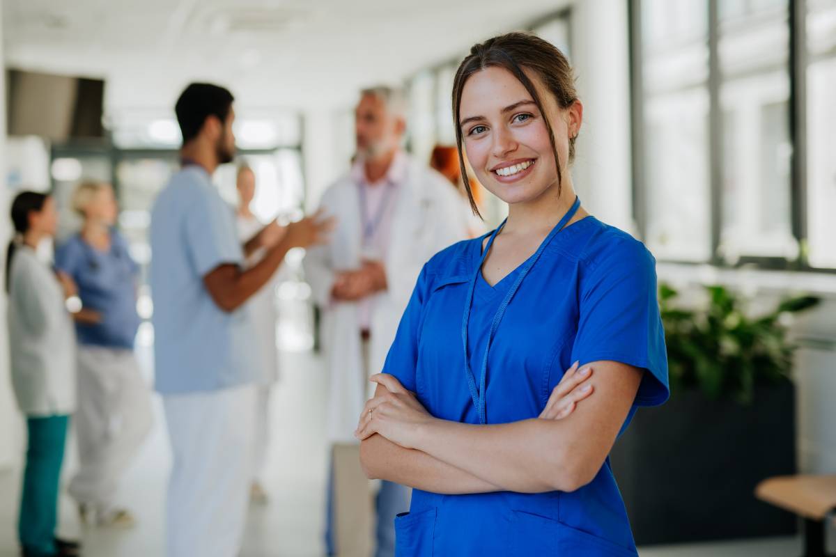 A nurse prepares for her Montana nursing license renewal.