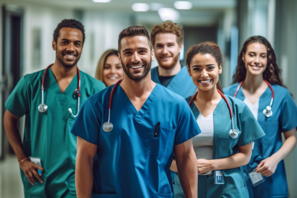 A group of nurses smile for the camera.