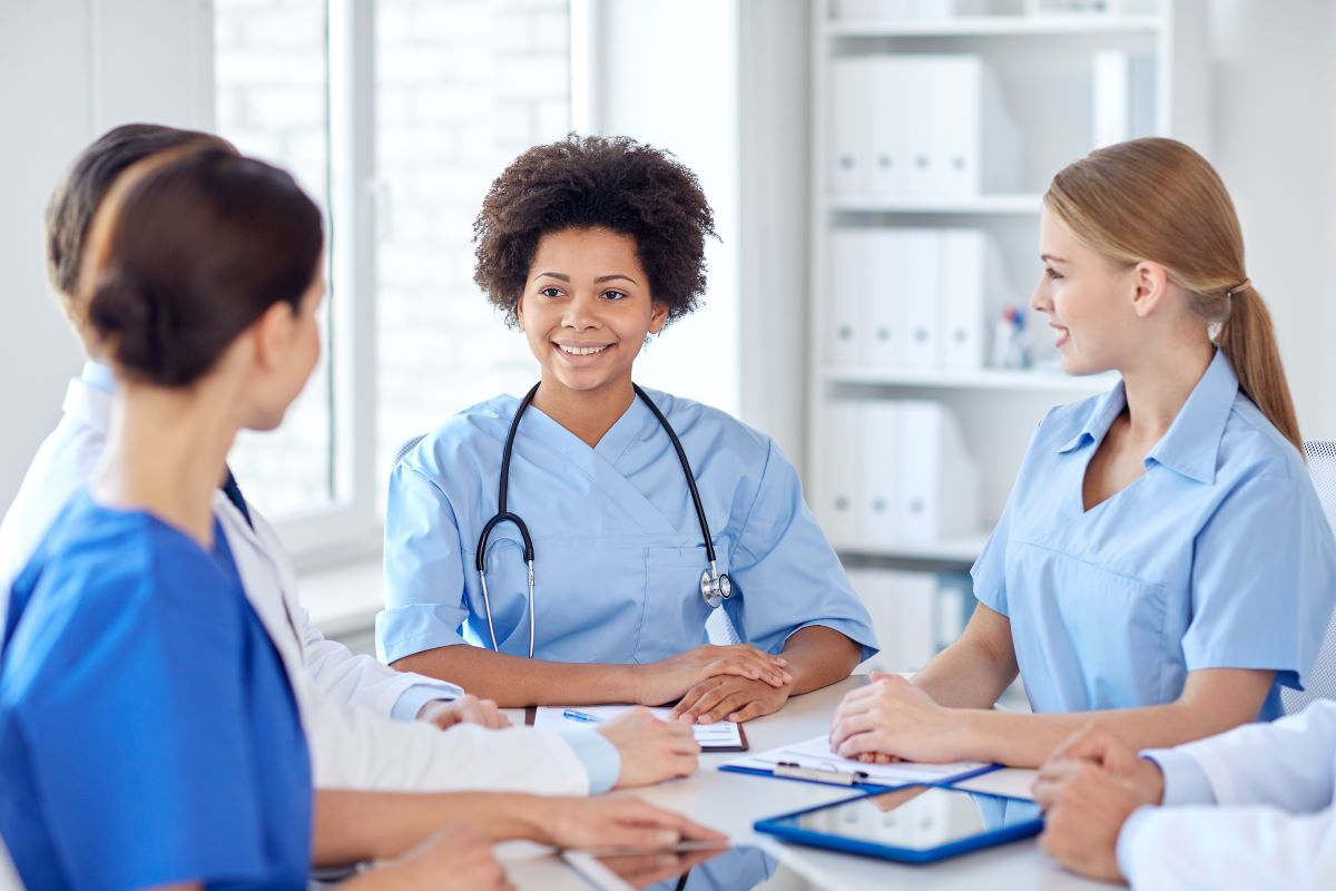 Group of nursing professionals having a meeting in an office