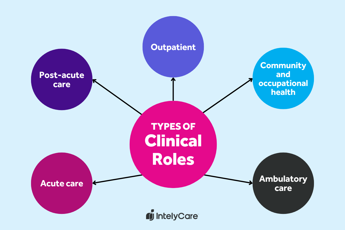 A graphic depicting five types of clinical roles to answer the question, What can you do with a nursing degree?.