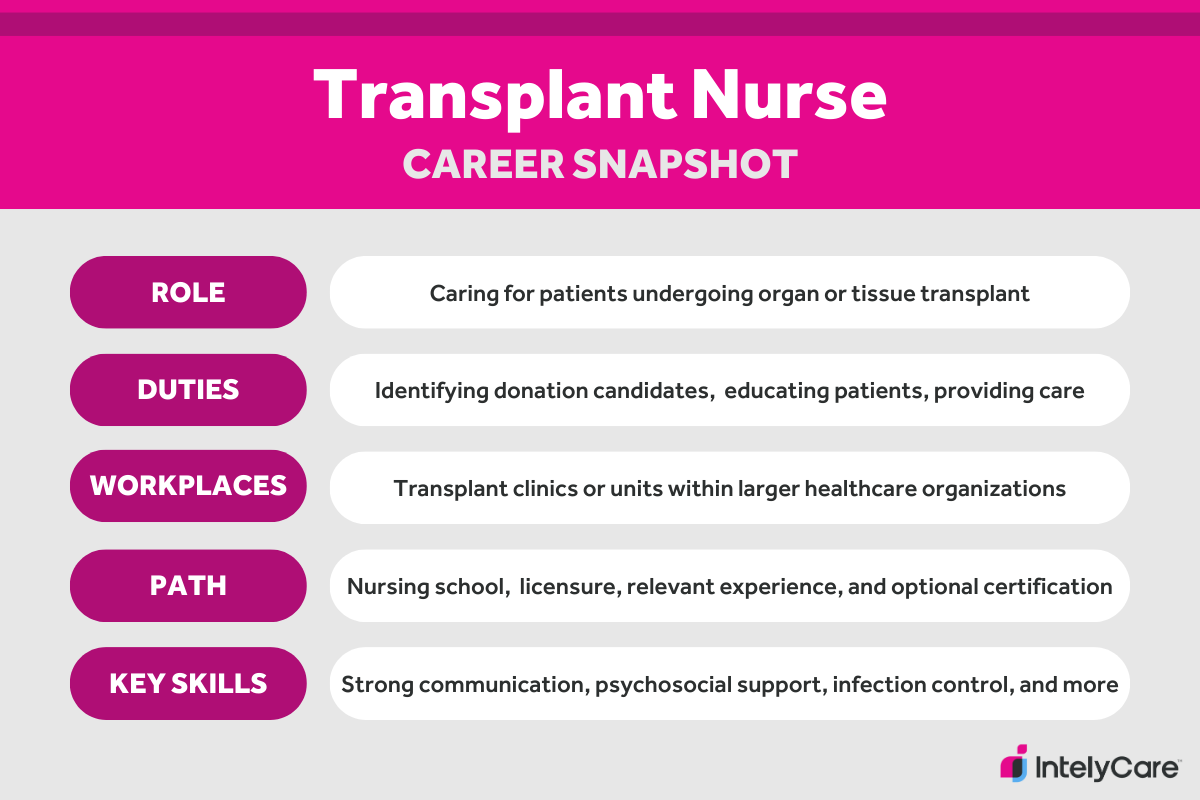 A career summary graphic with info on becoming a transplant nurse.