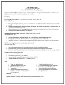 Image of an ER nurse resume for writing guidance.