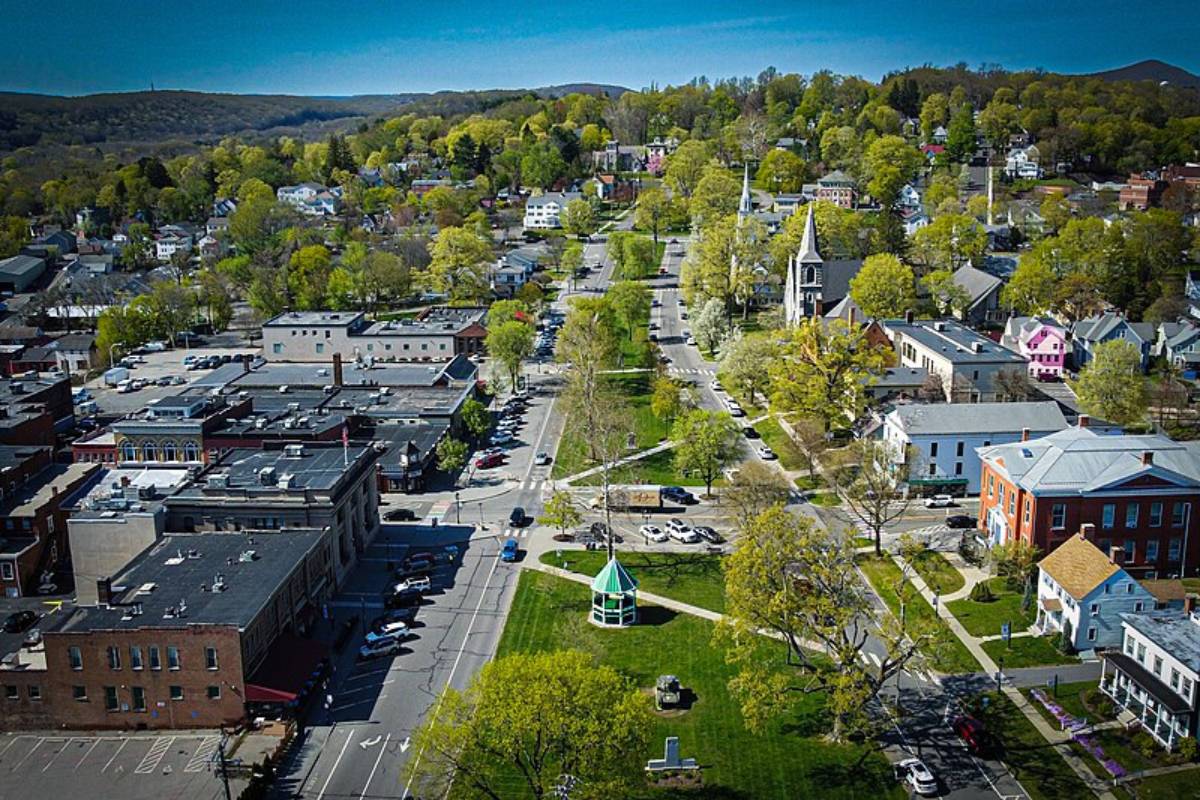 Aerial view of the New Milford town green.