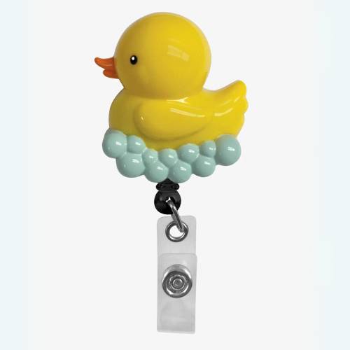 Prestige nursing badge reel with rubber duck.