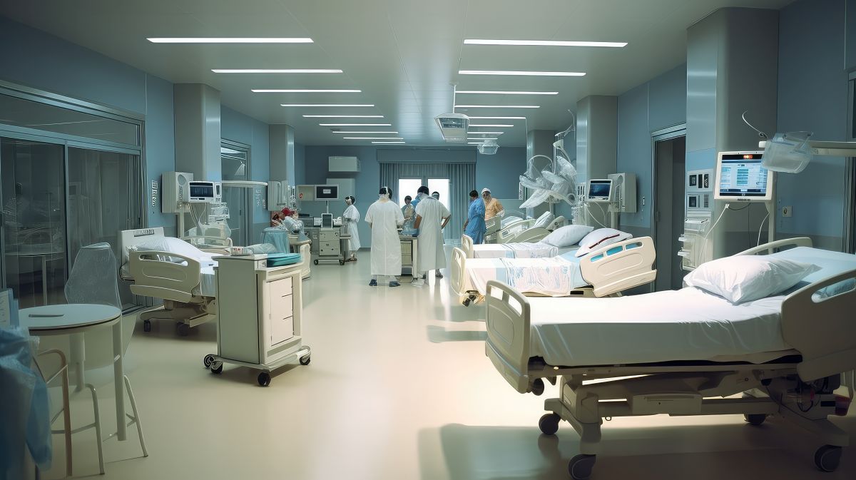 A wide shot of a hospital before it's visited by inspectors.